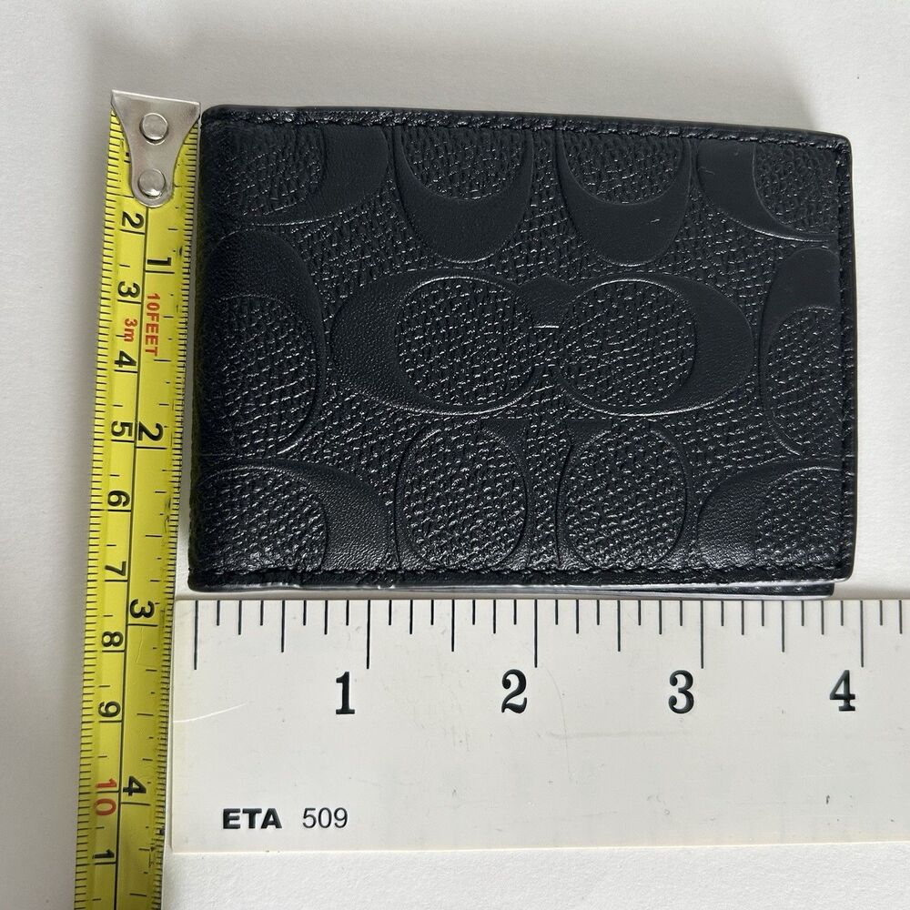 Coach Men's Signature Debossed Leather ID Wallet Black Card Cas - Picture 6 of 6